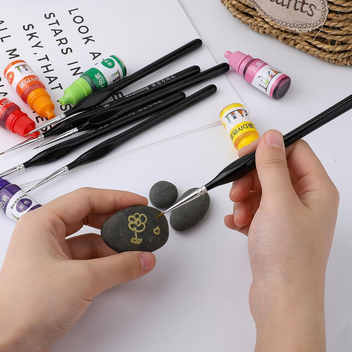 6PCS Detail Paint Brushes, Professional Fine Tip Paint Thin Miniature Brush, Small Artist Micro Paint Brushes for Acrylic Watercolor Oil Numbers Painting Models Detailing