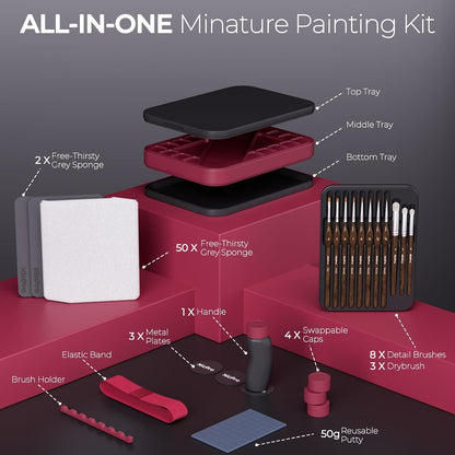 Miniature Painting Kit with Wet Palette, Painting Handle & Brushes