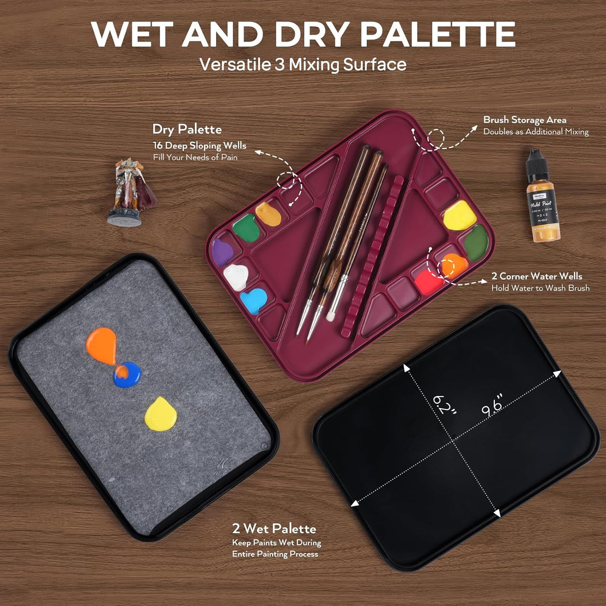 Miniature Painting Kit with Wet Palette, Painting Handle & Brushes