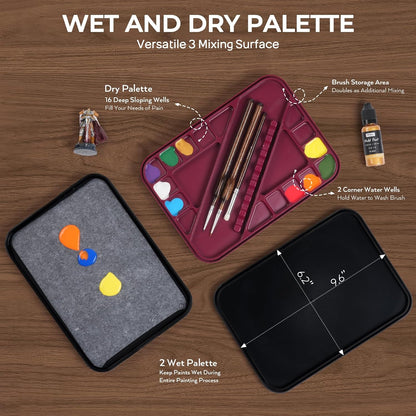 Miniature Painting Kit with Wet Palette, Painting Handle & Brushes