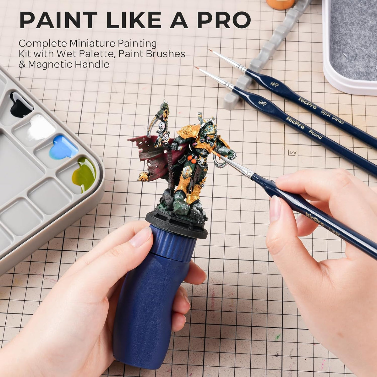 Miniature Painting Kit with Wet Palette & Painting Handle