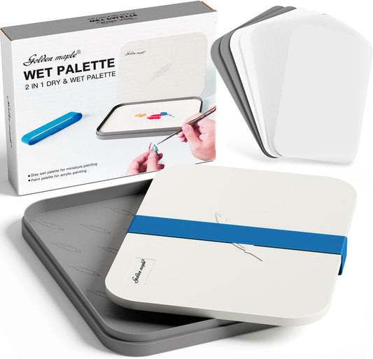 Wet Pallet for Painting Miniatures -  2 in 1 Dry and Wet Palette with Lid, Including 100PCS Palette Paper, 4PCS Sponges