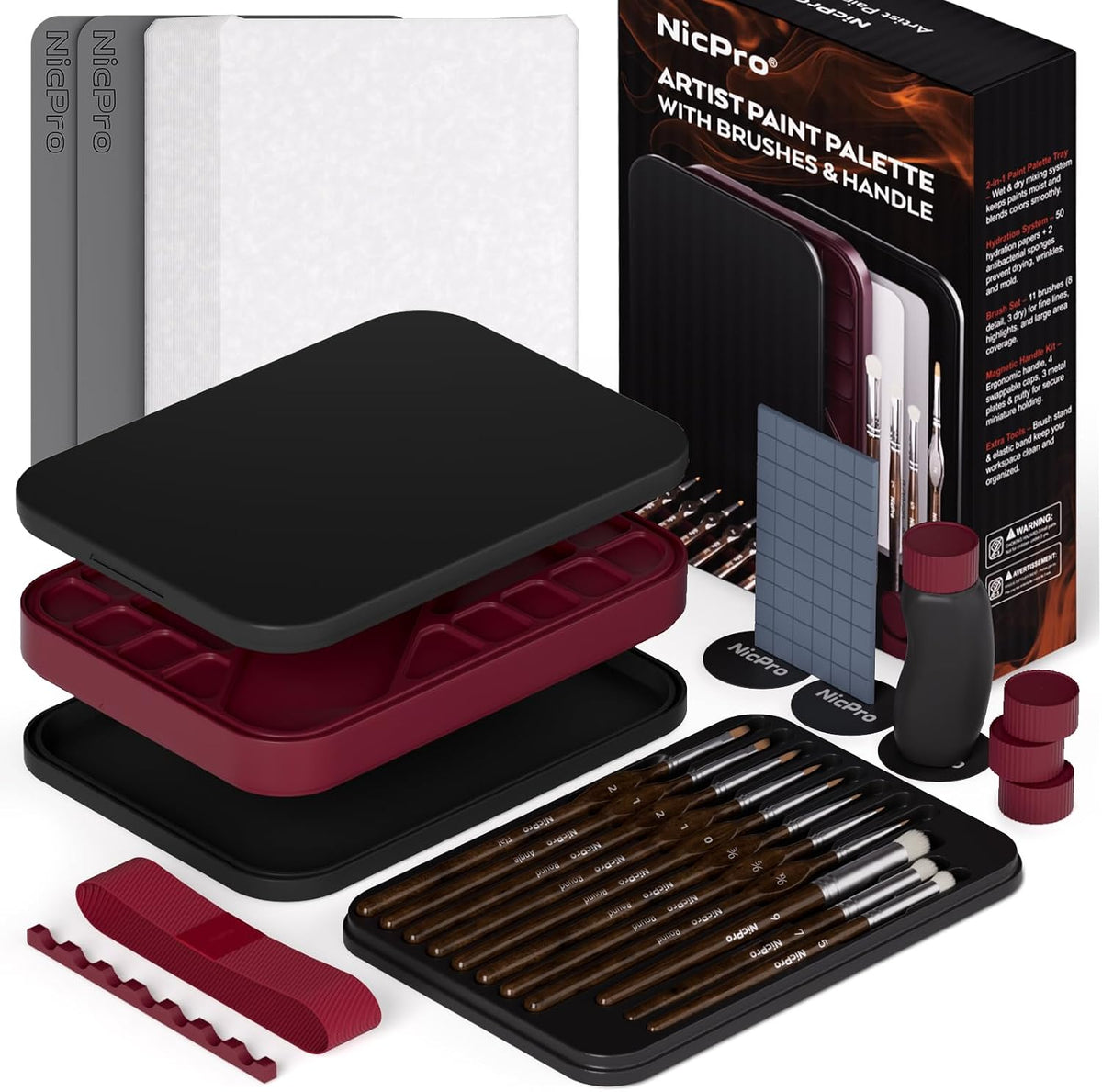 Miniature Painting Kit with Wet Palette, Painting Handle & Brushes