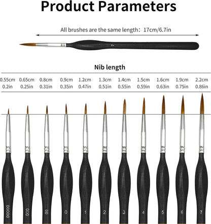 11PCS Fine Detail Paint Brushes Set, Miniature Painting Brushes Kit for Oil, Acrylic, Models,Watercolor and Gouache, Nylon Hair Paint Brush, Professional Artist Supplies with Ergonomic Handle