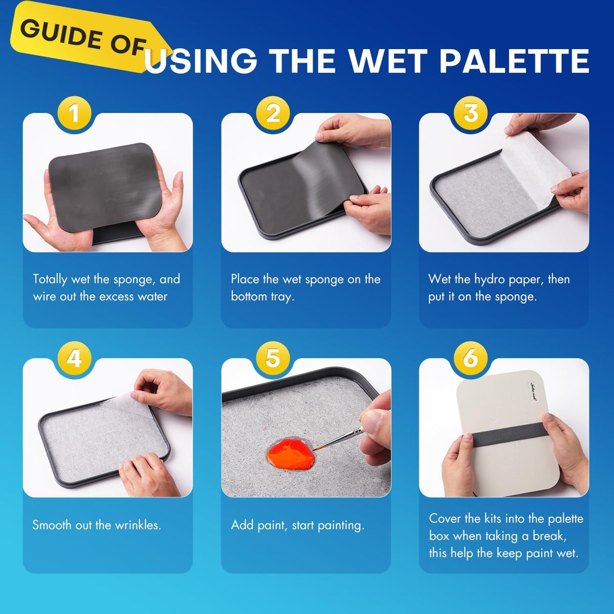Wet Pallet for Painting Miniatures -  2 in 1 Dry and Wet Palette with Lid, Including 100PCS Palette Paper, 4PCS Sponges