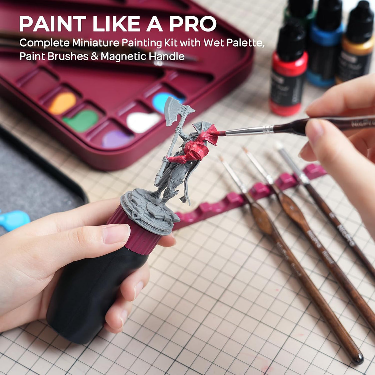 Miniature Painting Kit with Wet Palette, Painting Handle & Brushes