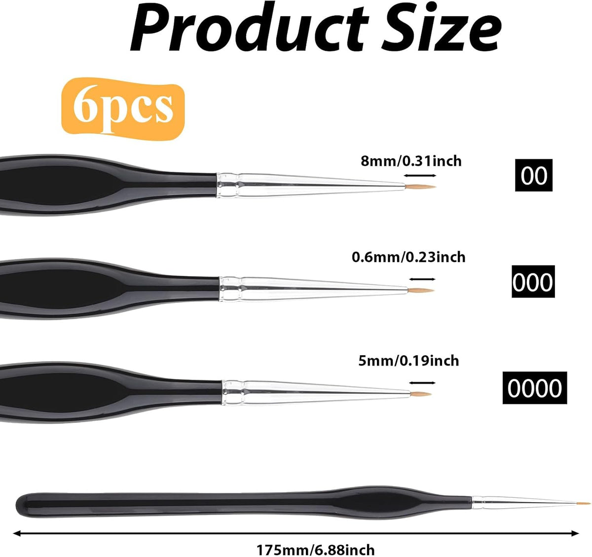6PCS Detail Paint Brushes, Professional Fine Tip Paint Thin Miniature Brush, Small Artist Micro Paint Brushes for Acrylic Watercolor Oil Numbers Painting Models Detailing